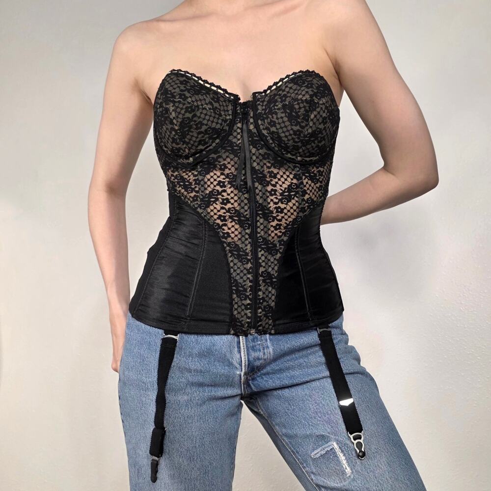 Vintage Victorias Secret Black Lace Bustier Corset 34D 1995 90s